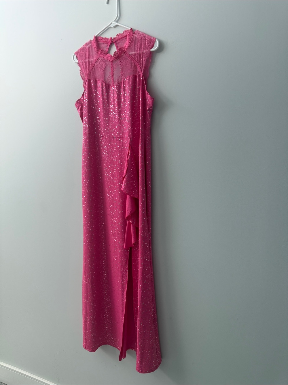 SHEIN Hot Pink Sequin Ruffle Evening Gown